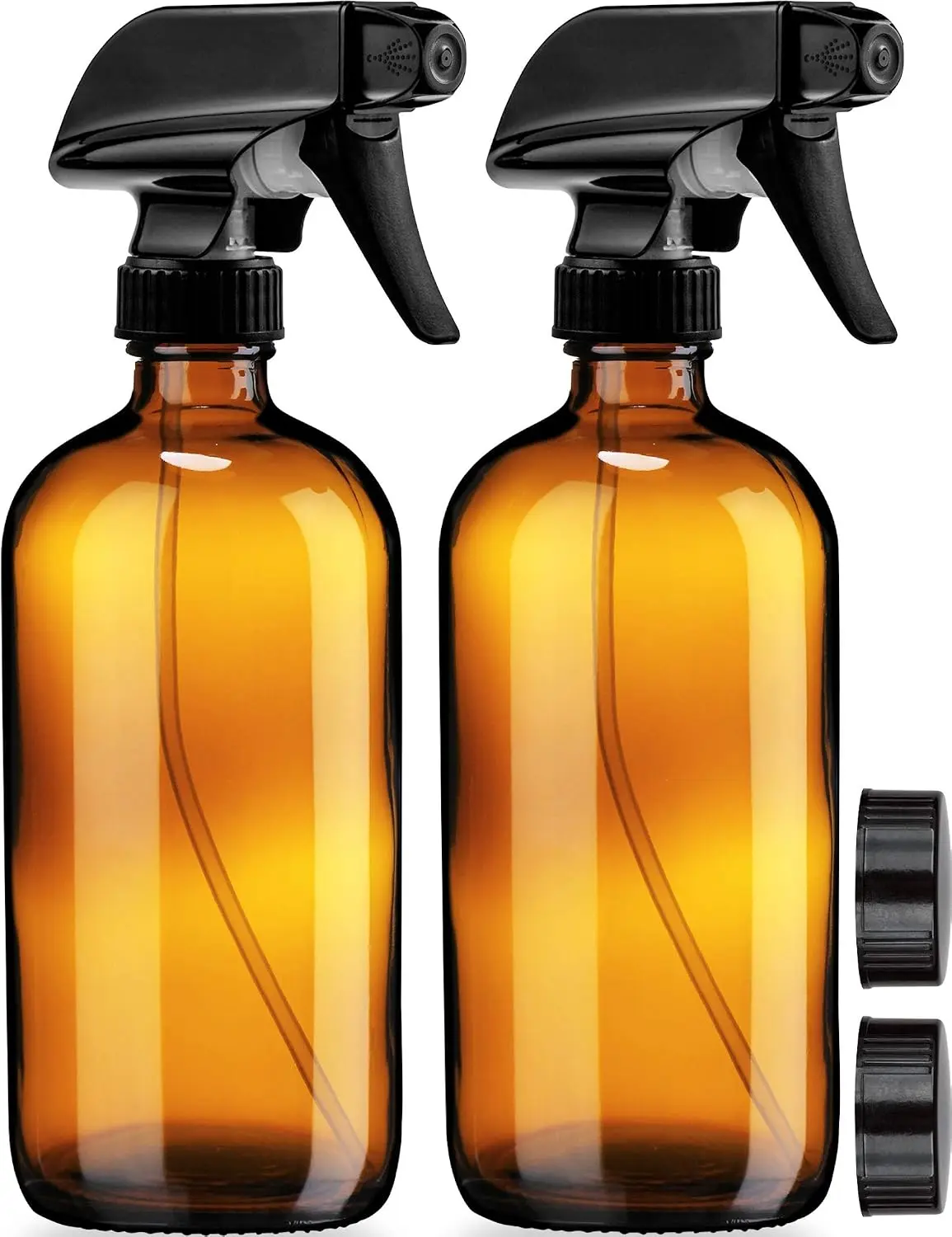 Amber Glass Spray Bottles - 2 Pack - Large 16oz Refillable Bottle for is Great for Essential Oils, Plants, Cleaning Solutions, Hair - Durable Nozzle - Fine Mist/Stream Setting