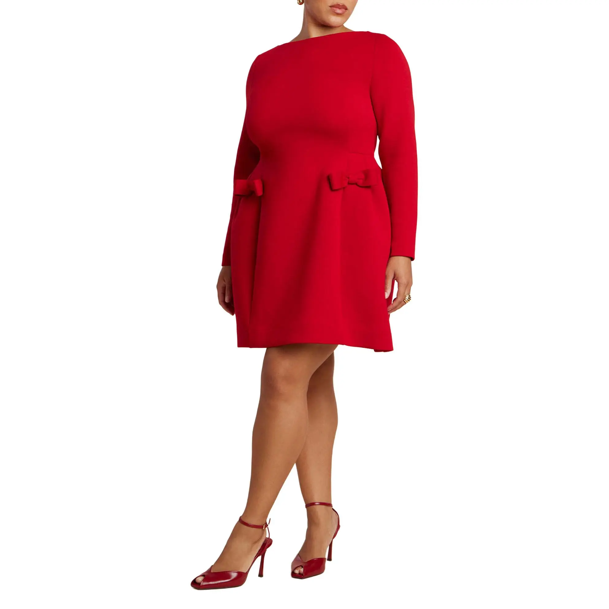 ELOQUII Women's Plus Size Long Sleeve Mini Dress With Bow Detail