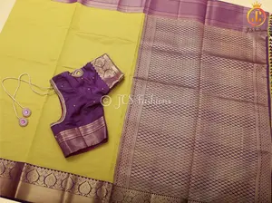 Gold Zari Border Korvai Plain Body Semi Silk Saree With Blouse