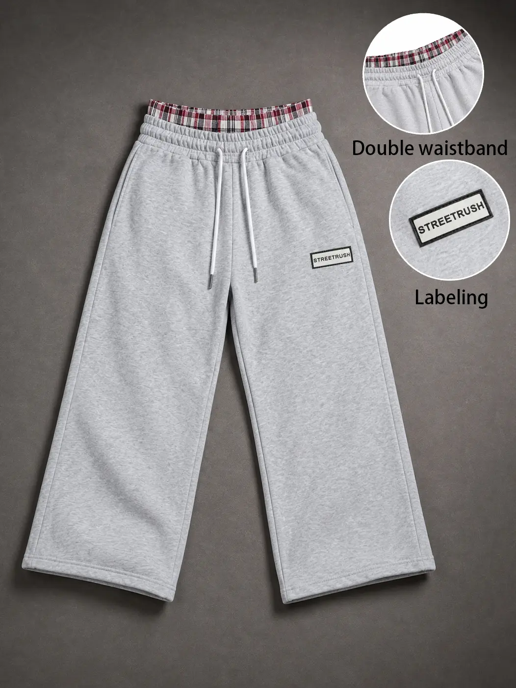 Y2K Double Waistband Plaid Layer Sweatpants Unisex Low Rise Drawstring Athletic Pants Loose Straight Leg Streetwear Jogger Pants Casual Lounge Workout Trousers Wide Leg Track Pants for Men Women Daily Gym Festival Outfit Soft Cotton Feel Bottoms New Trend