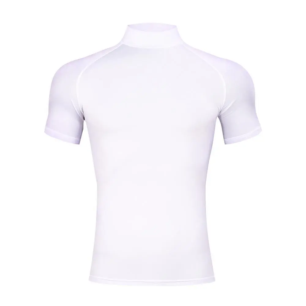 Mens Bodybuilding Sports Tight T-shirt Summer Compression Turtleneck Short Sleeve Gym Fitness Running Quick Dry Male Workout Top