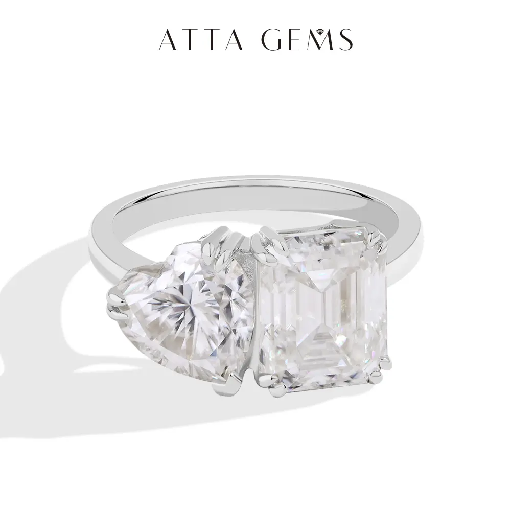 Women's Fashion Engagement Artificial Gemstone Ring - D Color, 3CT Heart & 4CT Octagon Cut Synthetic Lab-Created Moissanite Fine Jewelry (Model R209, Diamond Alternative), Fashion Engagement Ring, Moissanite Rings, Heart Shaped Ring