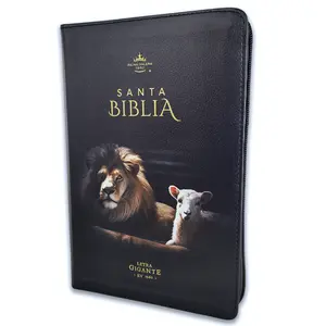Santa Biblia RV1960 Imitation Leather Lion & Sheep Black Large Letter Closure Manual 14 Points with Index