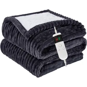 Soft Flannel Electric Heated Blanket Throw with 10 Heating Levels 8 Hours Auto Off Machine Washable Sherpa Blanket with Overheating Protection