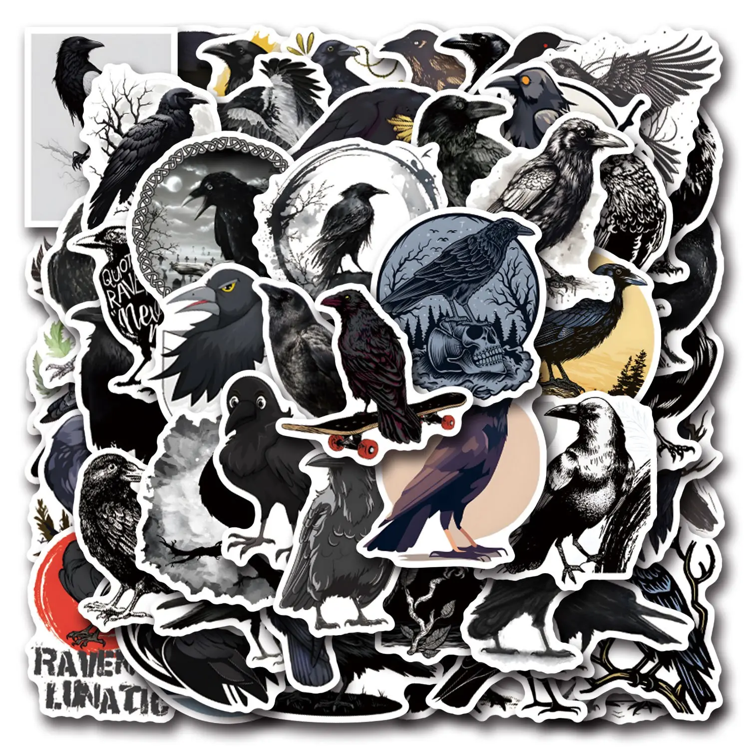 55 New Crow Graffiti Stickers, Waterproof Car Luggage Cup Decals, Unique Mystical Design, Personalized Decorative Stickers, Car Styling Decals