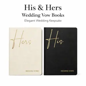 1 Set 2PCS His and Hers Wedding Vow Books, Bride and Groom Wedding Vow Booklets, Gold Foil Lettering Wedding Ceremony Vows Notebook Keepsake