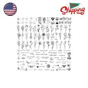 100 Sheets Realistic Temporary Tattoos, 240+ Pcs Multicolor Modern Floral & Inspirational Words Tattoos