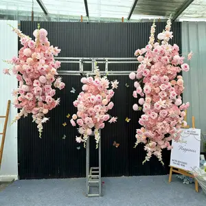 Luxury Pink Color Flower Runner Artificial Flowers Wedding Decoraion Hang Flower Row Arch Decor Floral Backdrop Arrangement