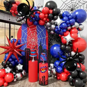 130pcs Black, Red And Navy Blue Balloon Arch And Garland Set, Spider Theme Balloon Arch, Suitable For Men, Comes With Star Bursts And Star Foil Balloons, Fit For BabyShower, Spider Theme Birthday Party Decor Mother's Day Graduation