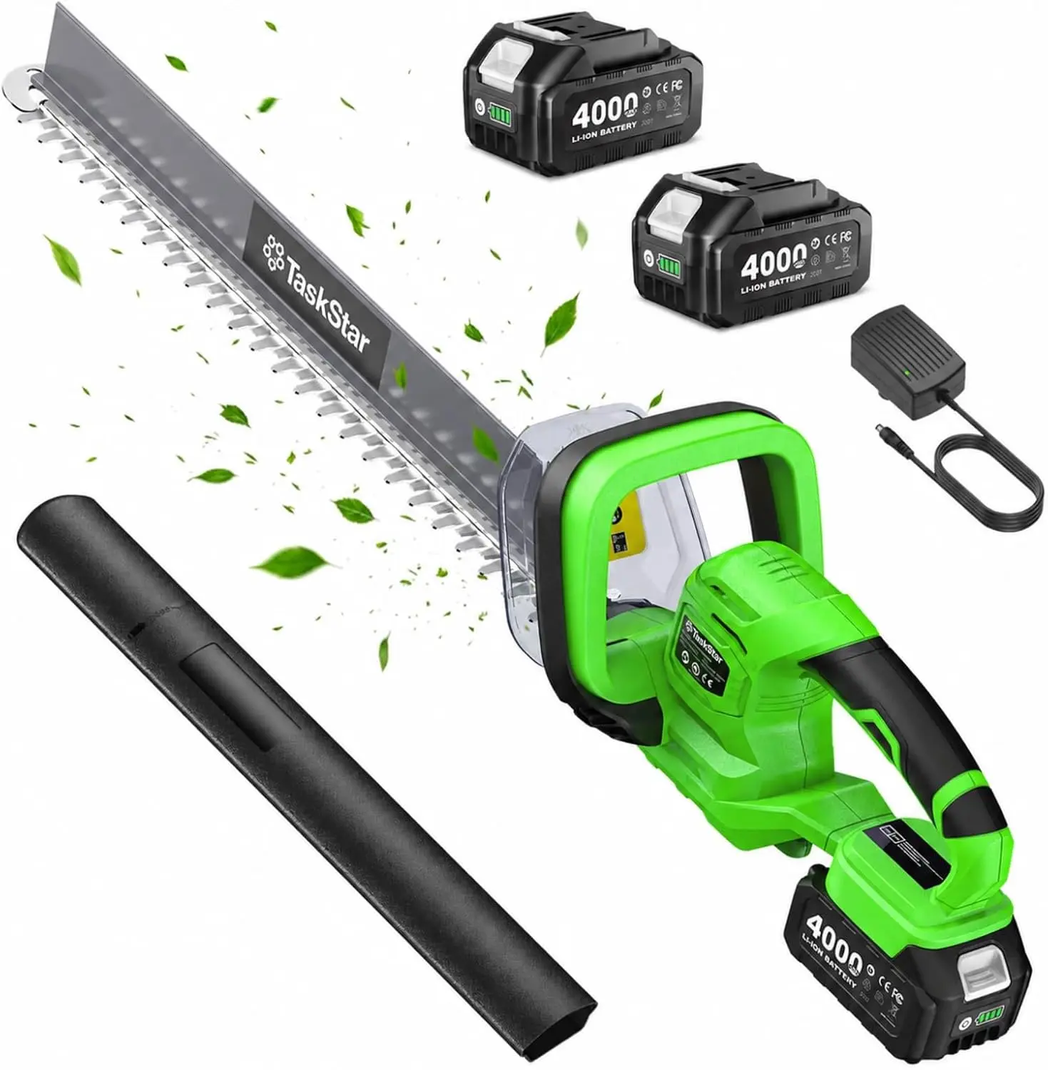 TaskStar 22" Hedge Trimmer Cordless with Debris Remover, 2x4.0Ah Batteries | Dual-Action SK5 Blade 20V Electric Bush Trimmer, All-Around Trimming, 2800 SPM, Battery Hedge Clippers for Shrub Garden Yard