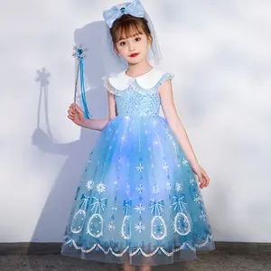 2025 Girls' Elsa-Inspired Princess Dress - Ruffled Collar Puff Skirt | Fleece-Lined Christmas Piano Performance Outfit