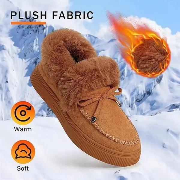 FASHARE Women's Chunky Platform Warm Moccasin Slippers - Slip-On Ankle, Soft Suede Upper, Plush Faux Fur, Chunky Rubber Sole Grips, Anti-Slip, Gentle on Floors & Rugs, Comfortable Flats B2G510 Sohochic