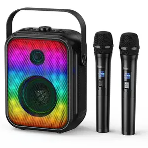 Bobtot EchoJam Karaoke Speaker Portable Bluetooth Karaoke Machine with 2 Wireless Mics Deep Bass LED Lights Supports TWS FM USB AUX for Party Home