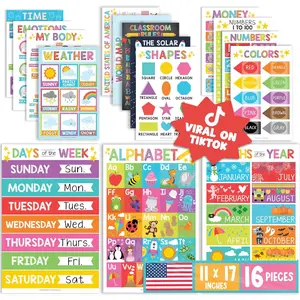 Hadley Designs 16 Educational Posters for Classroom Must Haves - Laminated Pre-K Posters for Toddler Homeschool Essentials, Toddler & Preschool Learning Activities, Kindergarten Classroom Decor