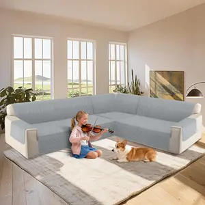 L Shape Couch Cover Sectional Sofa Cover 4 Pcs Corner Sectional Sofa Slipcovers Sets for Pets Dogs Washable Non Slip U Furniture Protector for Sectional Sofa (Gray, X-Large)