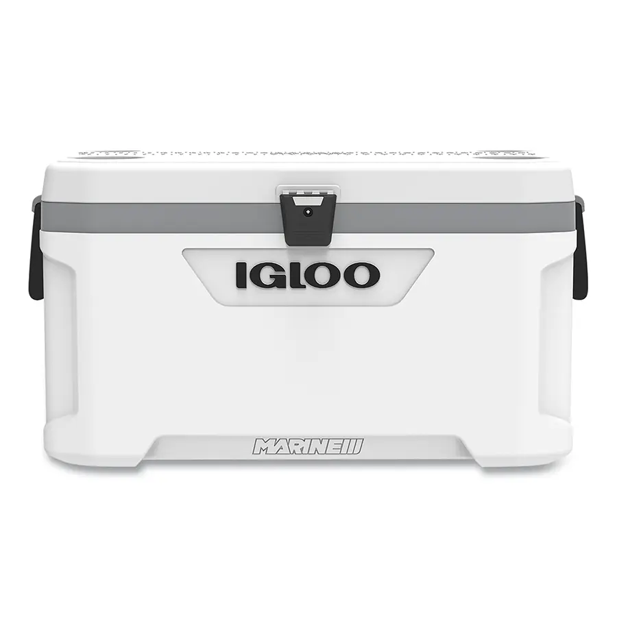 70 Qt Marine Insulated Cooler - Heavy-Duty Plastic Thermal Utility Chest with 5-Day Ice Retention, UV Protection, Eco-Foam, Extended-Life Hinges, Molded Fish Ruler Lid, Quick Fish Measure, Rust Resistance for Marine Trips, Boating, Fishing (Gray & White)