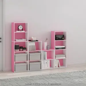 LUDER 4-Tier Open Bookshelf - Clean-Lined 4-Shelf Indoor Storage Unit, 9.3x15.6x41.7 in, for Living Room, Bedroom, Pink/White
