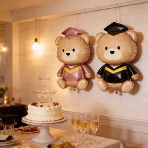 Graduation Hat Bear Aluminum Foil Balloons, Graduation Season Party Decor, School Event Party Decoration, Classroom Atmosphere Setup, Party Balloons Decorations