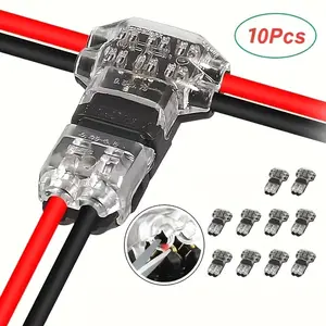 10Pcs T2 Quick Connector, T Type 2 Pins Wire Splice Connectors, Solderless No Stripping 3 Way Wire Connectors, Durable Reliable Connectors for LED Strip Automotive