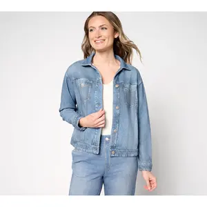 AnyBody Printed Denim Effect French Terry Jacket