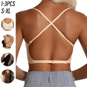 1/2/3PCS Women's Plain Criss CrossBackless Bra, Wireless Seamless Bra Adjustable Thin Strap Casual Breathable Top for Yoga Gym Workout, Women'sSport & Outdoor Clothing for All Seasons
