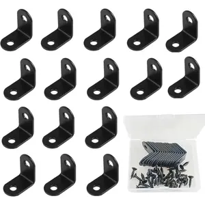 L Bracket Corner Brace Joint Right Angle 90  Fastener  Support for Shelves Braces Mounting Brackets with Screws for Furniture Chairs Wooden Hardware Brackets 16 count  (Black 1inch)