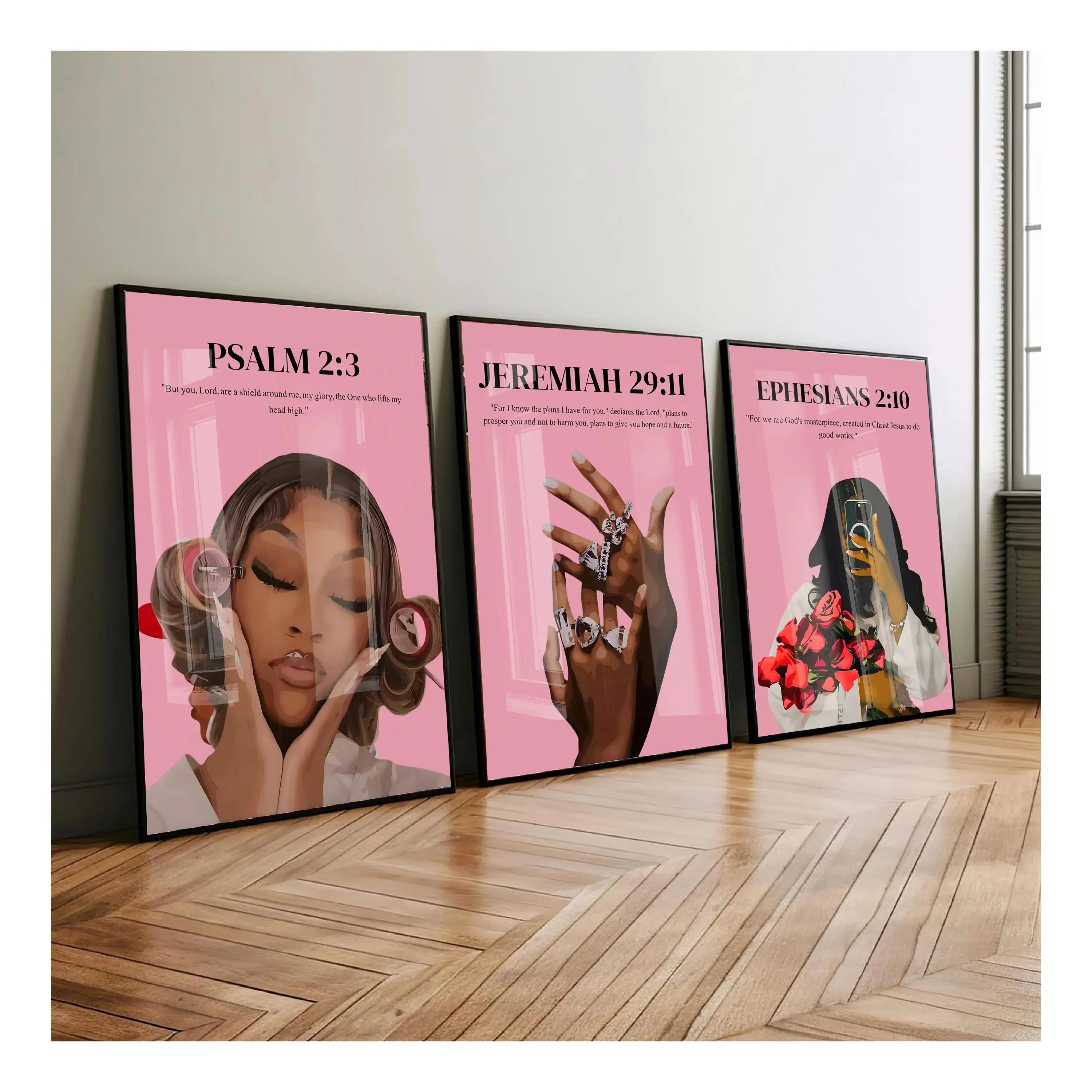 Set of 3 poster UnFramed  Black Christian Girl , Scripture Print, Bible Verse Wall Art, Girl Room Decor, Christian Wall Print