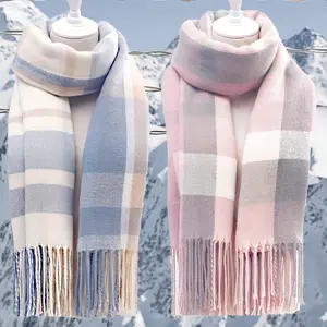 1pc Women'S New Autumn And Winter Fresh Elegant Faux Cashmere Plaid Fringe Scarf, Stylish And Versatile Warm Neck Wrap.
