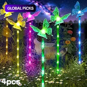 4pcs Outdoor Solar Garden Decorative Lights, Butterfly LED Pathway Lights, Solar Ground Lights, 4 Pack, 8 Lighting Modes, Wedding Atmosphere Decoration