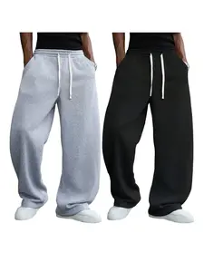 Men's Solid Drawstring Waist Straight Leg Pants, Runner Pants, Casual Comfy Pocket Trousers for Daily Wear, Men's Bottoms for All Seasons