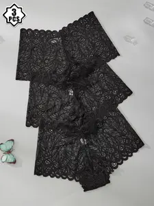 Women's Sexy Hollow Out Briefs Set, Fashion Semi-Transparent High-Quality Underwear, Elegant Feather Pattern Design