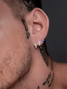 Men's Rhinestone Decorated Cross Design Stud Earrings, Studded Cross Earrings, Fashion Jewelry for Party, Daily Clothing Decor, Trendy All-match & Exquisite Jewelry for Birthday Gift