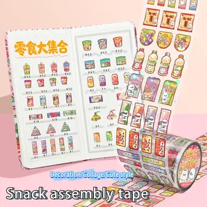 New Fun Snack Planner Tape, Cartoon Pet Sticker Roll, Colorful DIY Hand Account Decoration, Cute Food-Themed Adhesive
