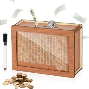 Wooden Savings Box with Counting Target, $1000/$3000/$5000/$10000 Savings Challenge Box, Money Saver Box 10k Smash, Wooden Digital Save Piggy Bank for Adults Kids, Cash Vault Wooden Savings Best, Bedroom Decor, Back-To-School Gift