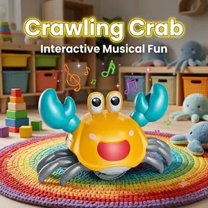 Crawling Crab Toy for Babies 3-12 Months with Music and Lights for Tummy Time