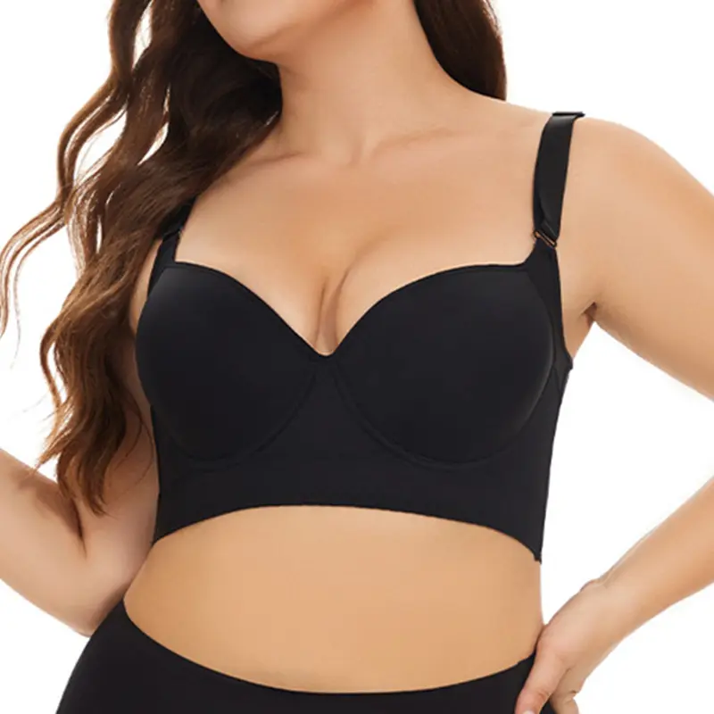 Breathable Plus Size Push-up Sports Bra - Full coverage with deep cups for larger women, hides back fat