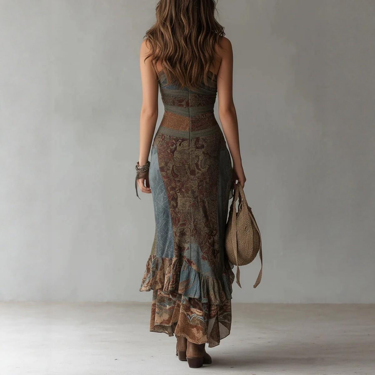 Bohemian Western Dresses for Women 2026 - One Shoulder High Slit Maxi Sundress, Boho Ruffle Asymmetrical Casual Summer Dress, Graduation Dress, Prom Dress, Wedding Guest Dresses | Cowgirl, Festival, Concert, Beach Vacation