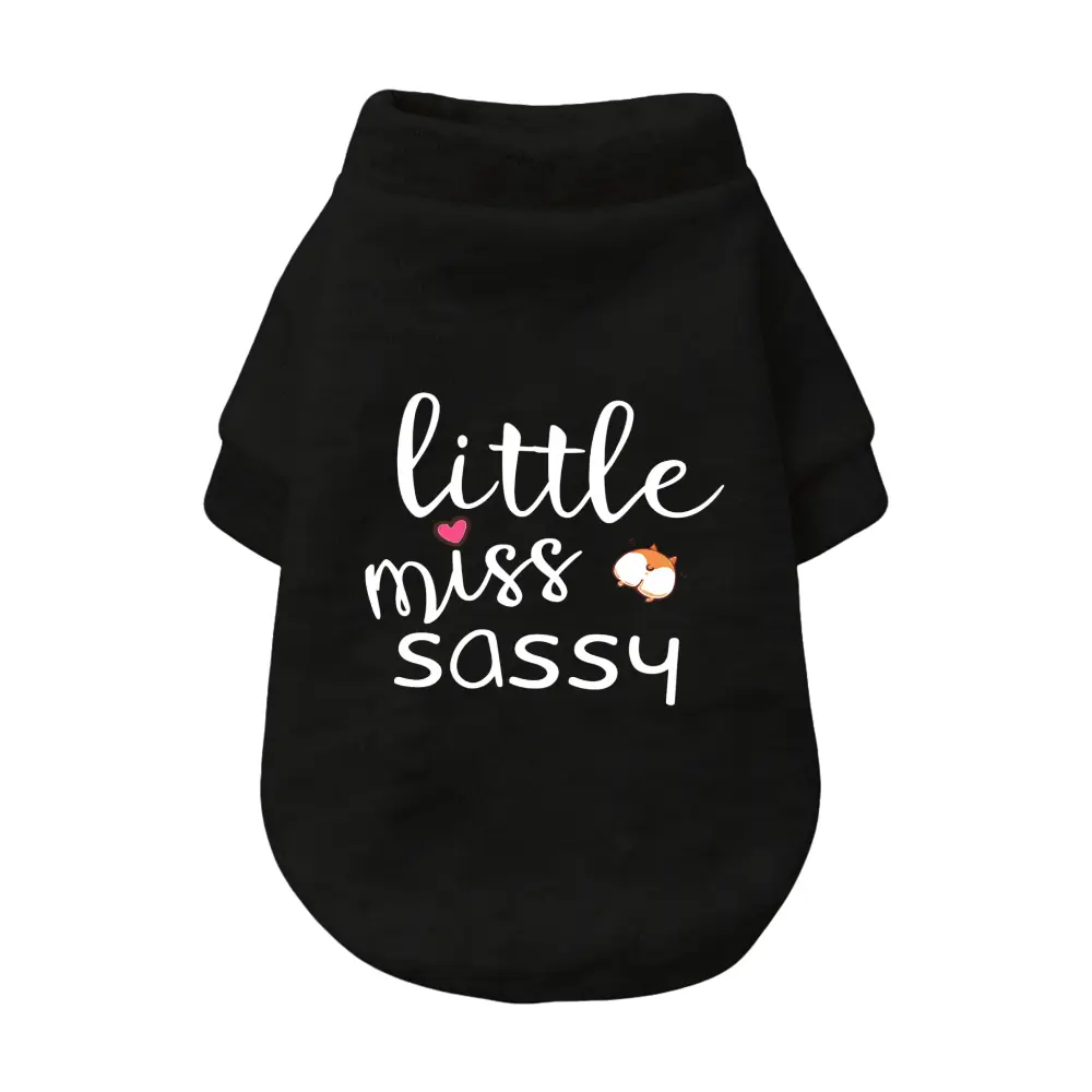 Little Miss Sassy Black Pet Shirt with Heart and Paw Print Design for Dogs and Cats