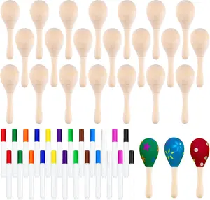 24 count DIY Mini Wooden Maracas for  with 24 count Multicolor Pens, Fiesta Mexican Maracas Favors, Cinco De Mayo Party Supplies Decorations