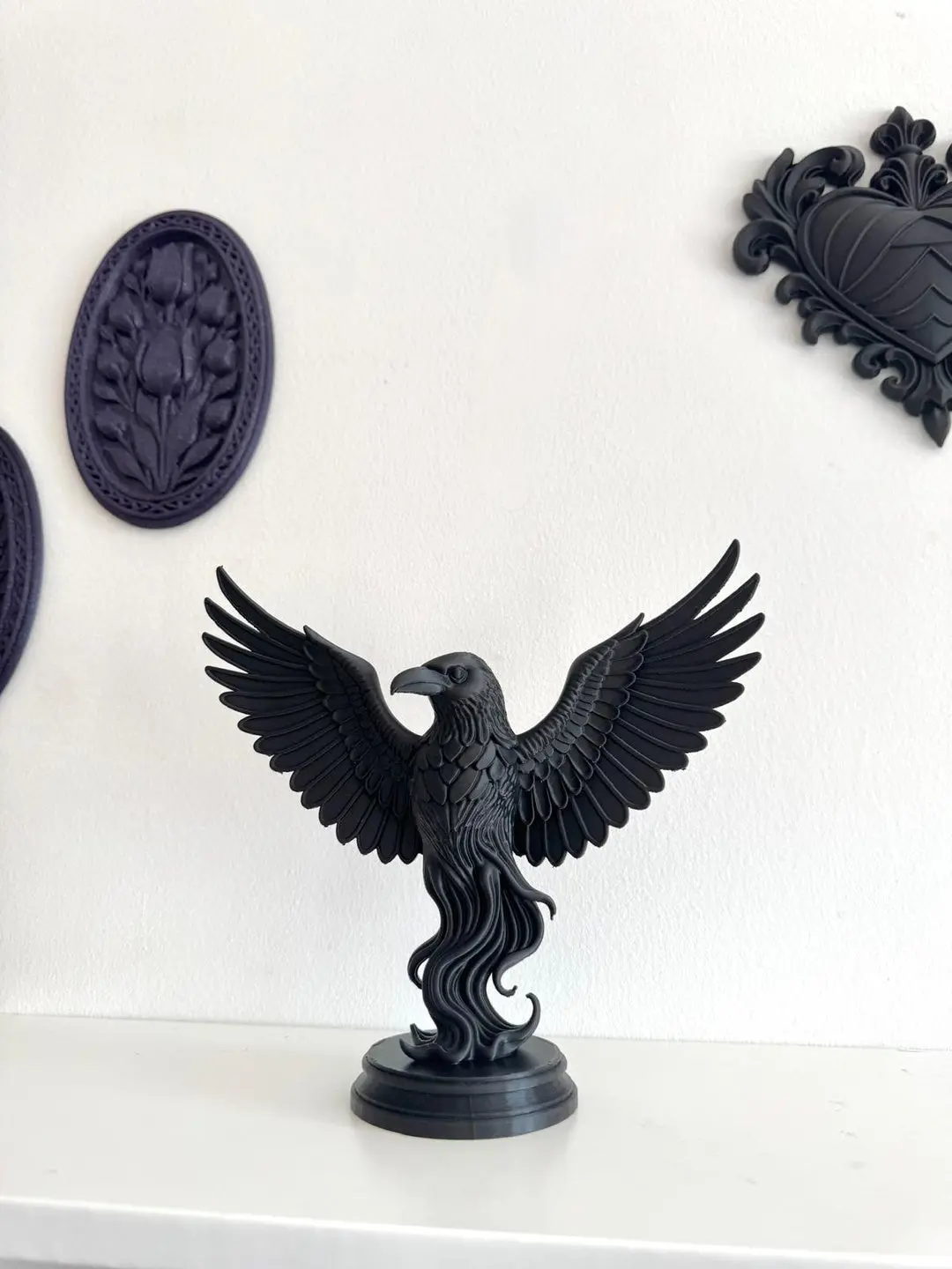 Raven Figurine on Small Platform – Handmade Gothic Decorative Sculpture