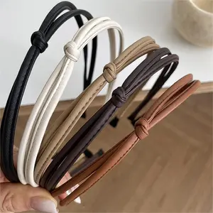 5 Pcs Thin Leather Headbands for Women, Cute Knotted Head Bands for Women’s Hair Womens Headbands Fashion Black Brown White Headband for Womens Hair Accessories