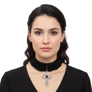 Velvet Choker-Cross Costume Medallion