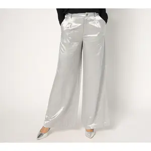 Peace Love World Black Label Petite Shiny Wide Leg Trouser