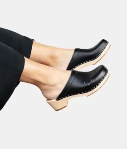 VERKA Clogs | Swedish Wooden Clogs for Women | Blomma | Women Low Heel Shoes | Leather Clogs | Blackberry