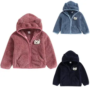 Baby Girl Boy Fleece Zip Up Hoodie Bear Ears Fuzzy Jacket Hooded Teddy Coat Winter Shacket Warm Outwear Cute Cardigan Tops