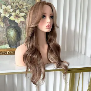 Lovestory Sylvia Natural Wavy Brown&Blonde Mixed Color Synthetic Lace Front Wig Heat Resistant 13x4 Free Part Wavy Lace Front Wigs With Natural Bangs for Women