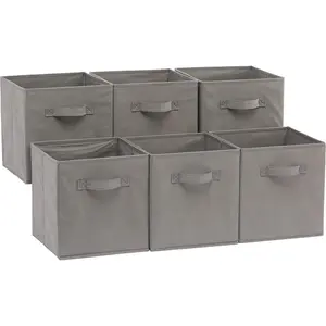Collapsible Fabric Storage Cubes Organizer with Handles, Sturdy, Foldable, Space-Saving, 10.5"x10.5"x11", Gray, 6-Pack