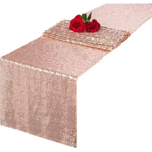 Rose Gold Glitter Sequin Table Runner 12x72 inch for Sparkling Your Party Home Table Docorations Happy Birthday Wedding Bridal Shower Shower