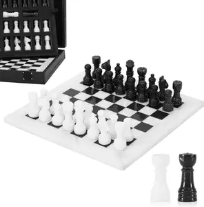 Elborse Marble Chess Set for Adults 10" Handmade  Board Game with 32 Chess Pieces, 2 Extra Queens and Storage Box, Luxury Travel Game, Elegant for Home Decor