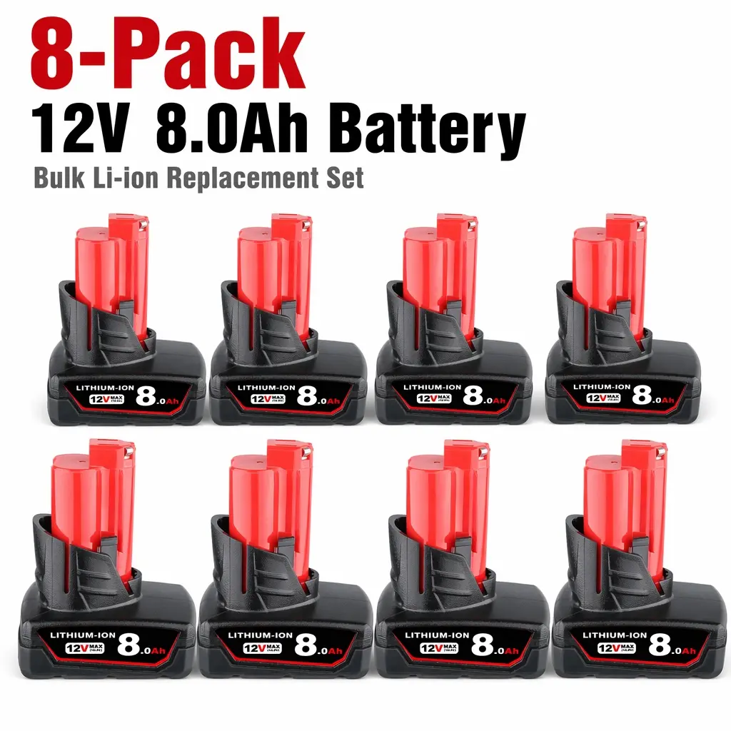8-pack 12V MAX 8.0Ah 8000mAh Lithium-Ion Replacement Battery Compatible with Milwaukee M12 Tools, Rechargeable Battery Pack for Cordless Power Tools